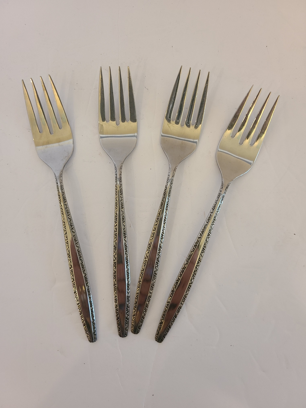 Vintage Stainless Steel Silver Dinner Forks with Decorative Handles - Set of 4